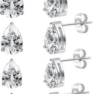 Elegant 316L Stainless Steel Hypoallergenic Cubic Zirconia Stud Earrings Set for